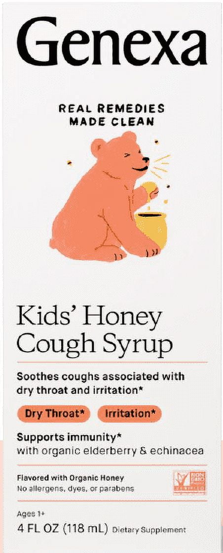 Genexa Kids' Honey Cough Syrup - 4oz - Made with Organic Honey - Certified Organic, Gluten-Free & Non-GMO