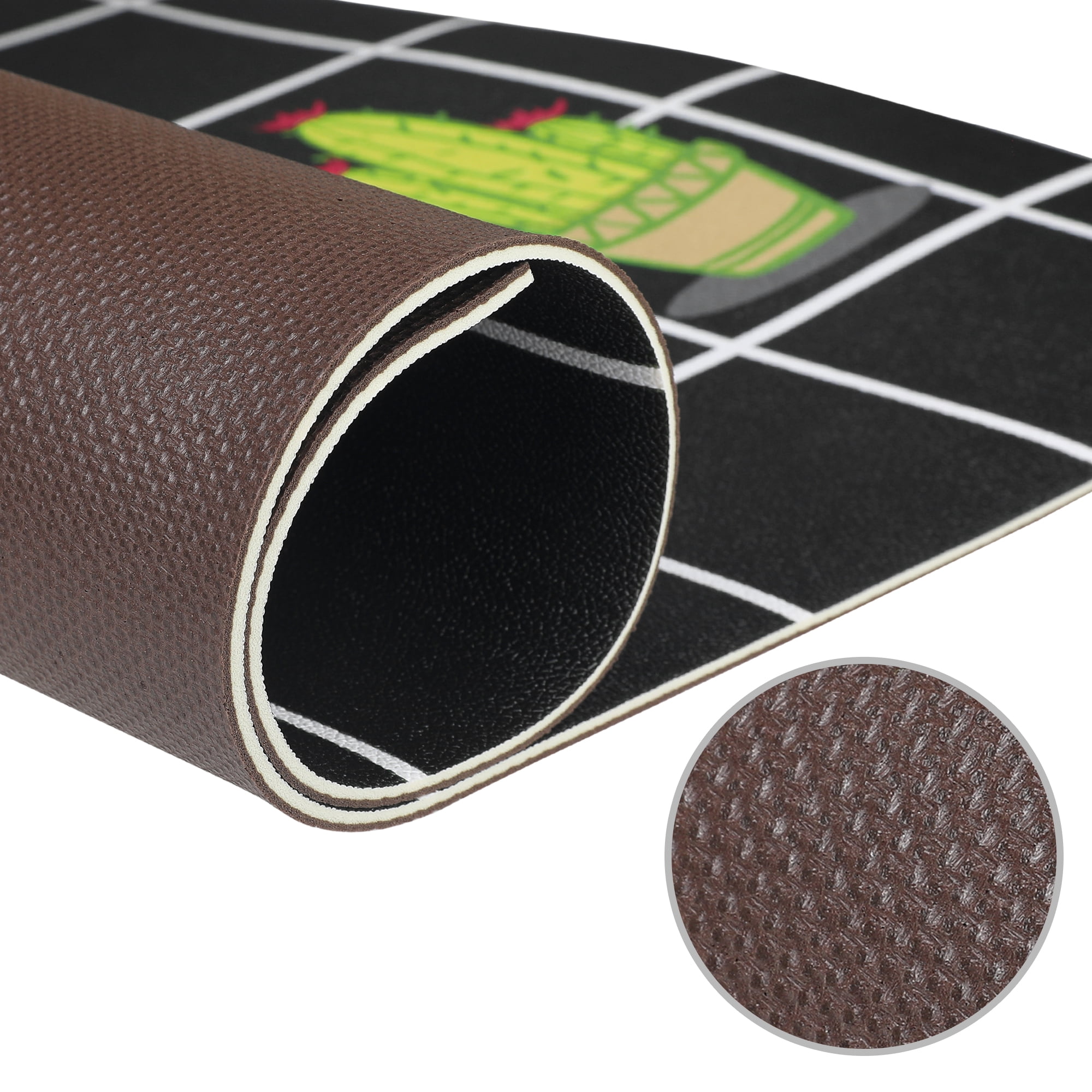 Unique Bargains Cactus Kitchen Rug Summer Farmhouse Decorations Black Pattern Runner Rugs Black 20" x 32"