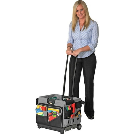 ECR4Kids Universal Rolling Cart with Canvas Organizer Bag  Mobile Storage  Black