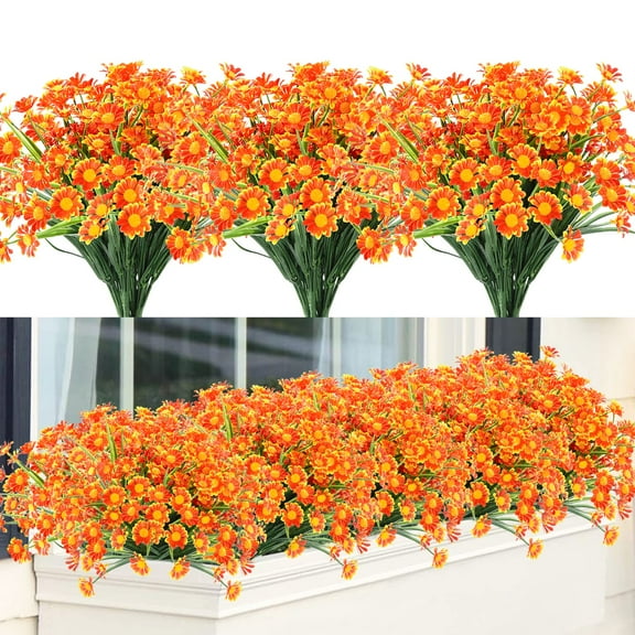 ZOELNIC Artificial Daisies Flowers, 8 Bundles Fake Mums Outdoor Flowers Plants with Stem, UV Resistant No Fade Plastic Faux Daisy Flower Farmhouse Plants for Garden Window Home Decoration