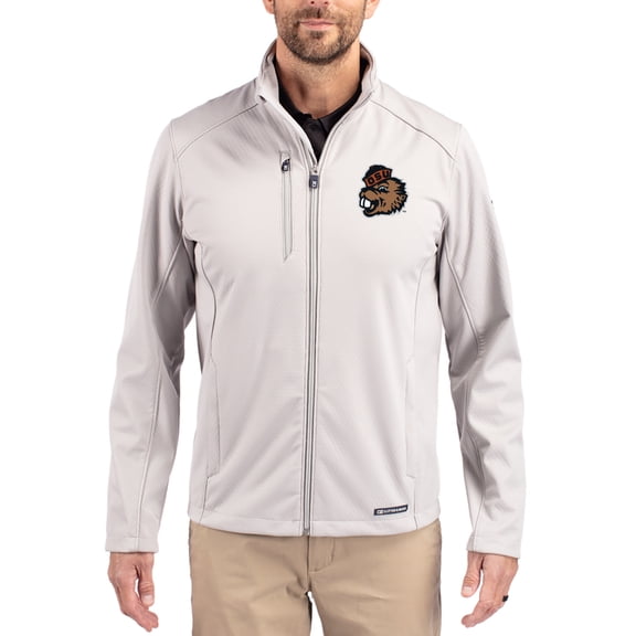 Men's Cutter & Buck Gray Oregon State Beavers Evoke Eco Softshell Recycled Full-Zip Jacket