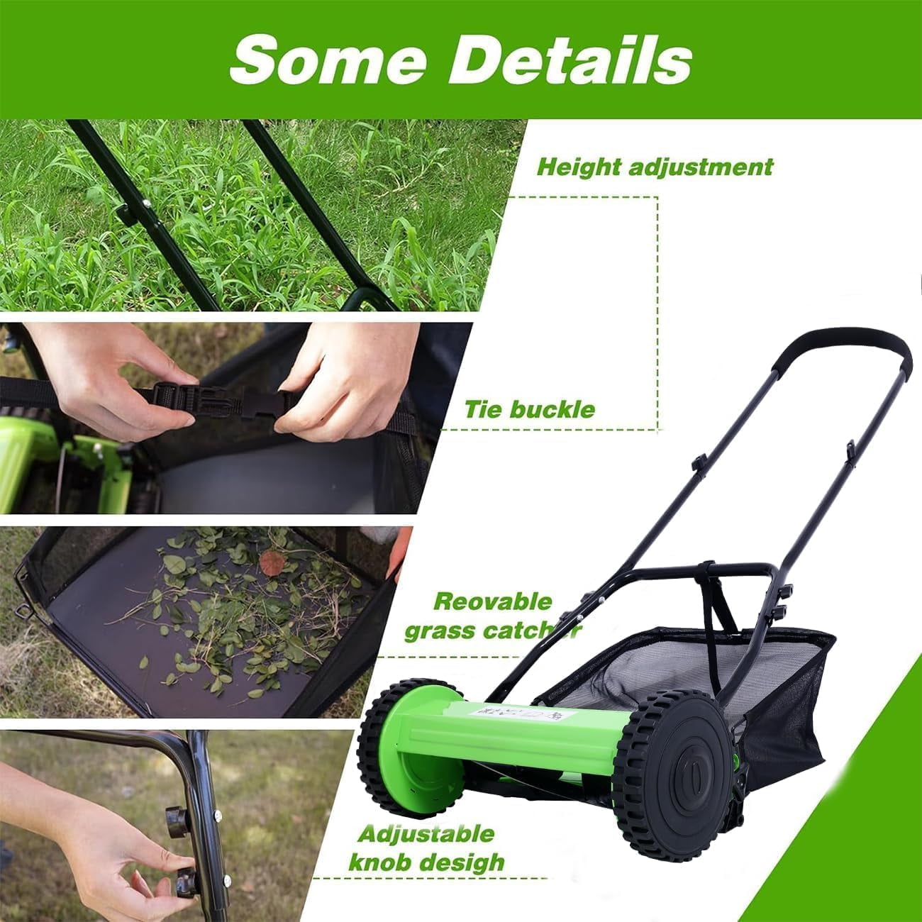 Elleree 14 inch 5-Blade Manual Push Reel Lawn Mower with Grass Catcher & Adjustable Cutting Height for Courtyards Yard & Garden Grass Cutting