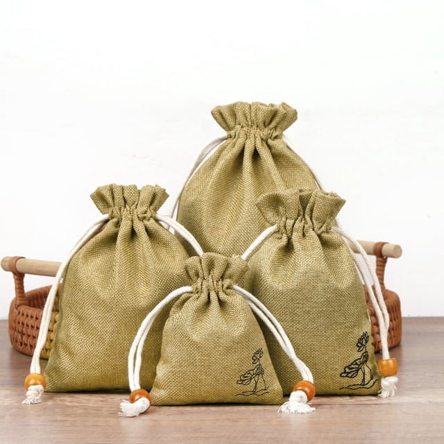 Bolsa de lino y algodón, bolsa pequeña para tazas, bolsa para guardar joyas, bolsa con cordón, bolsa de brocado hecha a mano, bolsa para jugar, bolsa con cuentas y plato