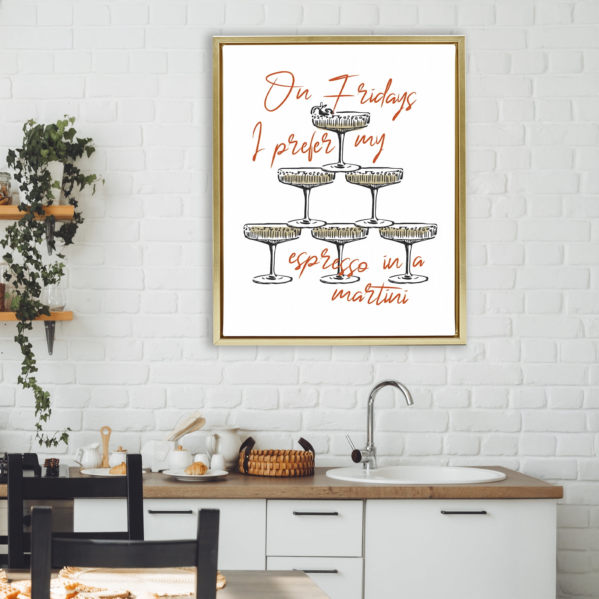Stupell Industries On Fridays Espresso Martini Gold Framed Floater Canvas Wall Art, design by The Prints Vibe