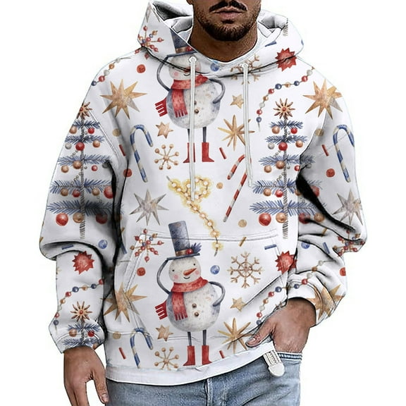 SXcggal Men's Christmas Long Sleeved Printed Hoodie Christmas Holiday Hooded Sports Casual Pullover Christmas Hooded Sweater Loose Stylish Soft Men's Hoodie