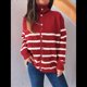 thumbnail image 5 of Suéteres de Larga con Bloques de Color para Mujer, Blusas A Rayas, Cárdigan de Punto con Botones y Abertura Frontal, Abrigos y Chaquetas. Rojo L, 5 of 10