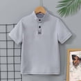 thumbnail image 5 of FINALGANG Boys Kids Casual Solid Color Short Sleeve Polo Shirt Stand Collar With Placket Button Regular Fit Top For Spring Summer Daily Wear Grey 7-8 Years, 5 of 6