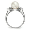 thumbnail image 2 of Sterling Silver Rh 8-9mm White Button Freshwater Cultured Pearl Cubic Zirconia Ring - Size 7, 2 of 2