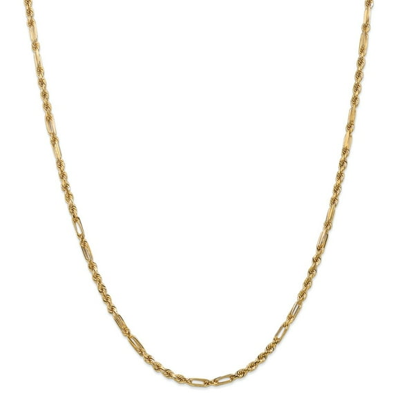Real 14kt Yellow Gold 3.0mm Diamond Cut Milano Rope Chain; 24 inch; Lobster Clasp; for Adults and Teens; for Women and Men