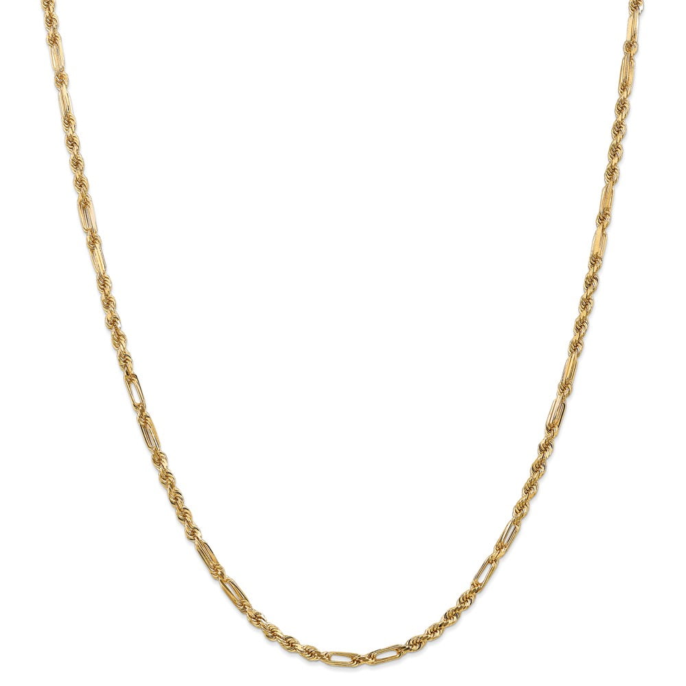 Real 14kt Yellow Gold 3.0mm Diamond Cut Milano Rope Chain; 16 inch; Lobster Clasp; for Adults and Teens; for Women and Men