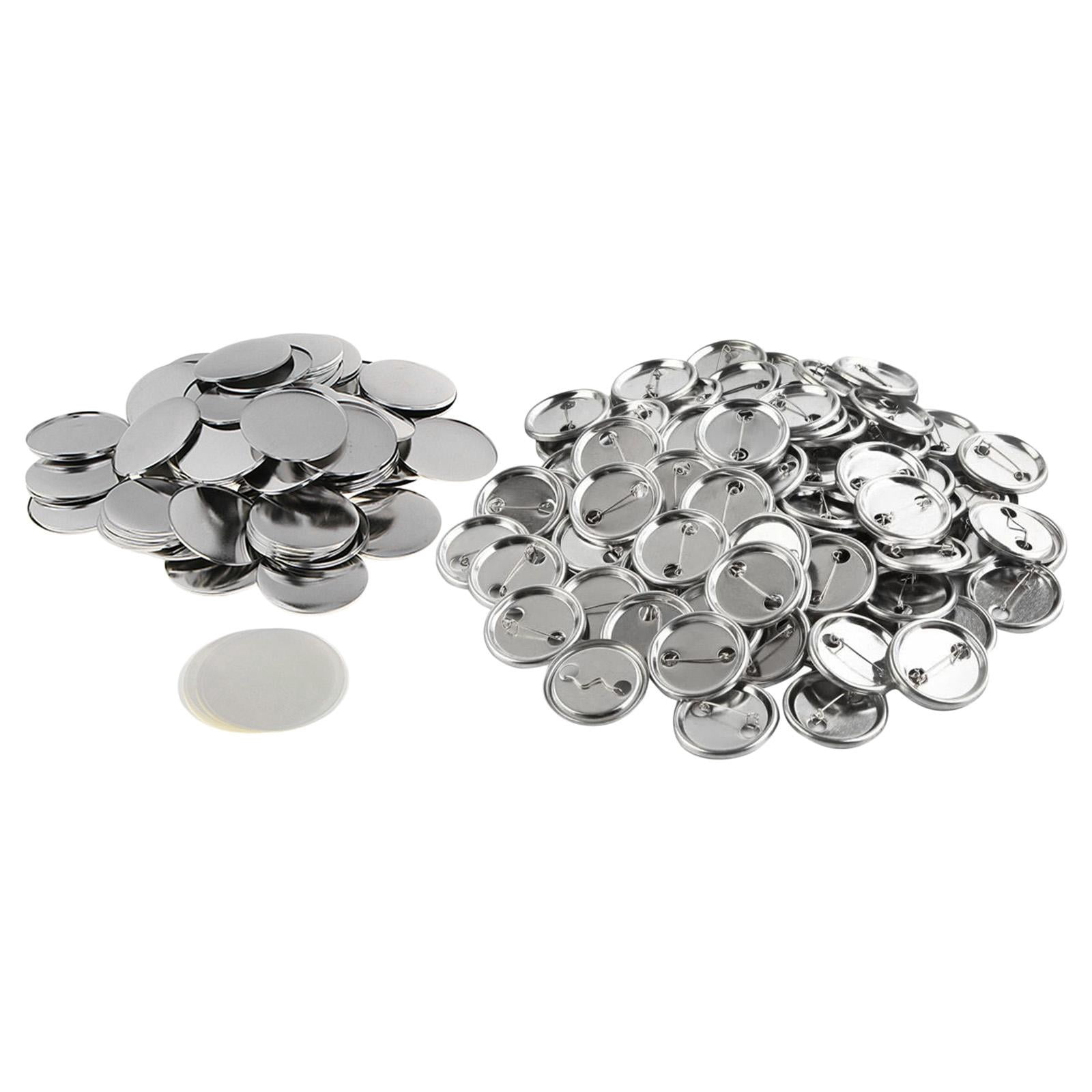 Tachiuwa 100 Pieces Blank Button Making Supplies Round Button Parts Including Metal Shells Back Cover for Button Maker Machine