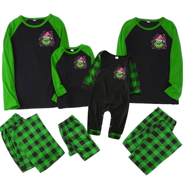 Pijamas navideños a juego Grinch - TKing Fashion 2024 Nuevos conjuntos de pijamas navideños familiares a juego Grinch, pijamas navideños navideños para parejas, adultos y niños, 6 Meses