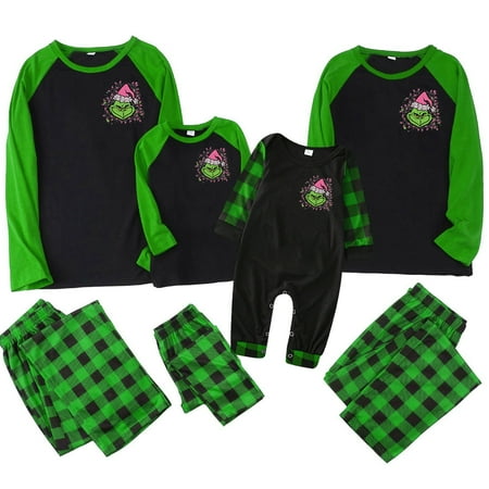 

2024 Christmas Grinch Print Family Matching Grinch Print Fancy Dress Loungwear Soft Family Matching Pajamas for Baby Kid Men Women Couples Christmas Gifts