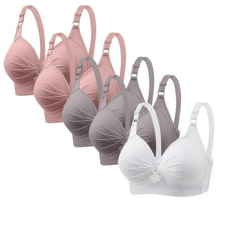 Lisbinx Bras for Women Full Coverage Woman s Printing 5PC Gathered Together Large Size Daily Bra Underwear No Rims Holiday Deals