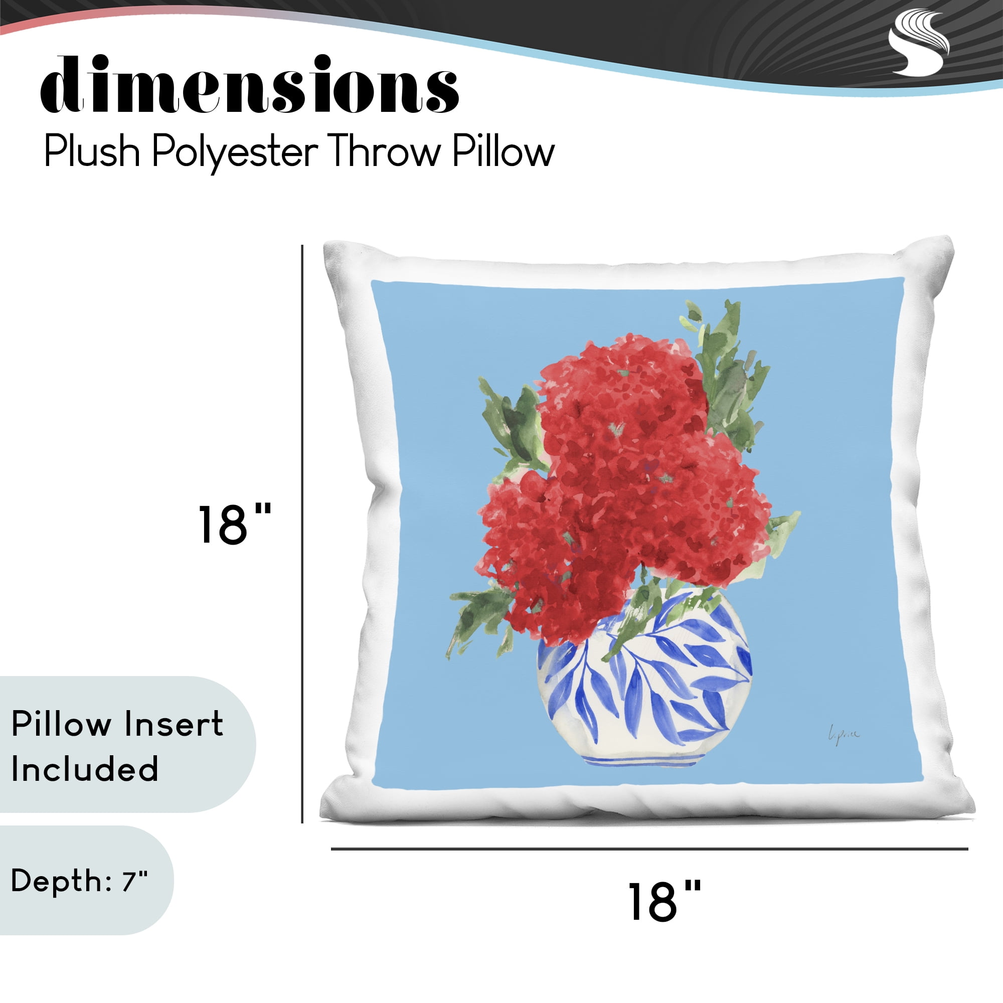 Stupell Industries Red Hydrangeas in Vase Decorative Printed Throw Pillow, design by Lucille Price