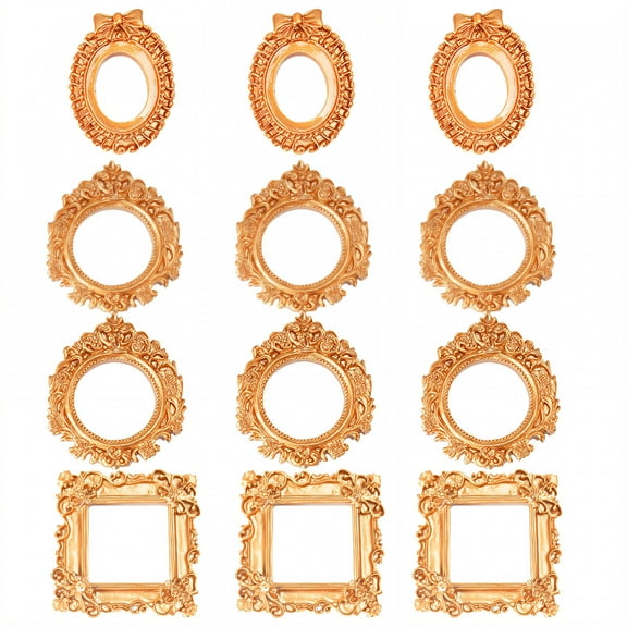 DESIGNICE 12Pcs Vintage Picture Frames,Embossed Pattern Picture Frames,Golden Coating Gold Picture Frames,3.15"X3.94"