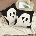 thumbnail image 3 of Halloween Pillow Covers 18x18 Set of 2, Halloween Black White Ghost Decorative Throw Pillow Covers Outdoor Halloween Lumbar Pillow Cases for Couch Sofa Home Holiday Decor, 3 of 4