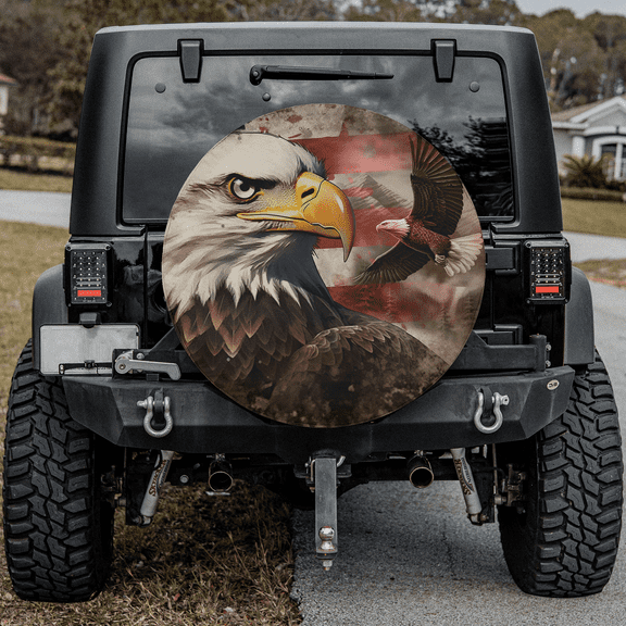 Lotusprinthandmade Eagle Patriotic Spare Tire Cover Without Backup Camera Hole, Eagle Tire Cover