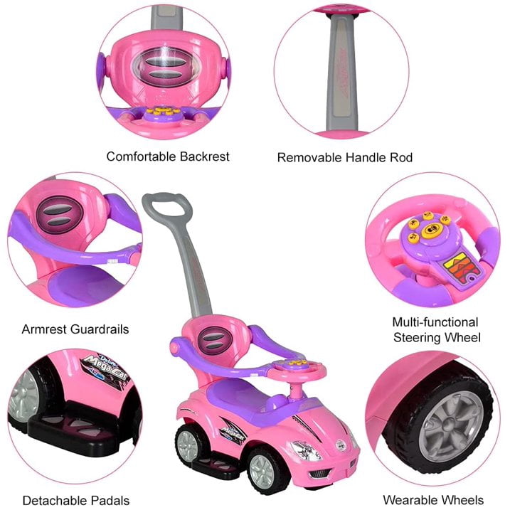 ChromeWheels 3 in 1 Ride on Toys Pushing Car Pink