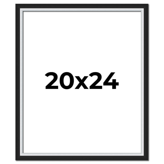 20x24 Frame Black & Silver Solid Wood Picture Frame Width 1.25 Inches | Interior Depth 0.75 Inches