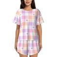 thumbnail image 1 of Fotbe Heart Buffalo Plaid Conjunto de Pijama Estampado para Mujer, 2 Piezas, Ropa de Dormir con Camiseta de Manga Corta y Shorts Suaves-X-Large, 1 of 6