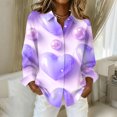 thumbnail image 4 of Kixjoy Womens Long Sleeve Tops Collared Button Down V Neck Shirts Lounge Work Valentine Tunic Tops Lightweight Plus Size Womens Blouses, Light Purple 3XL, 4 of 5