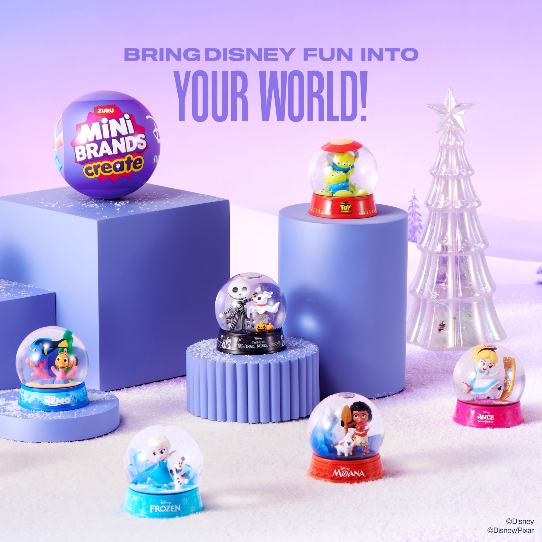 Mini Brands Mini Snow Globe Disney Capsule Series 1 by ZURU – Create Your Own Snow Globe Kit with Figures, Diorama, and Stickers, Featuring 9 characters to Collect, Perfect for Kids and Adults