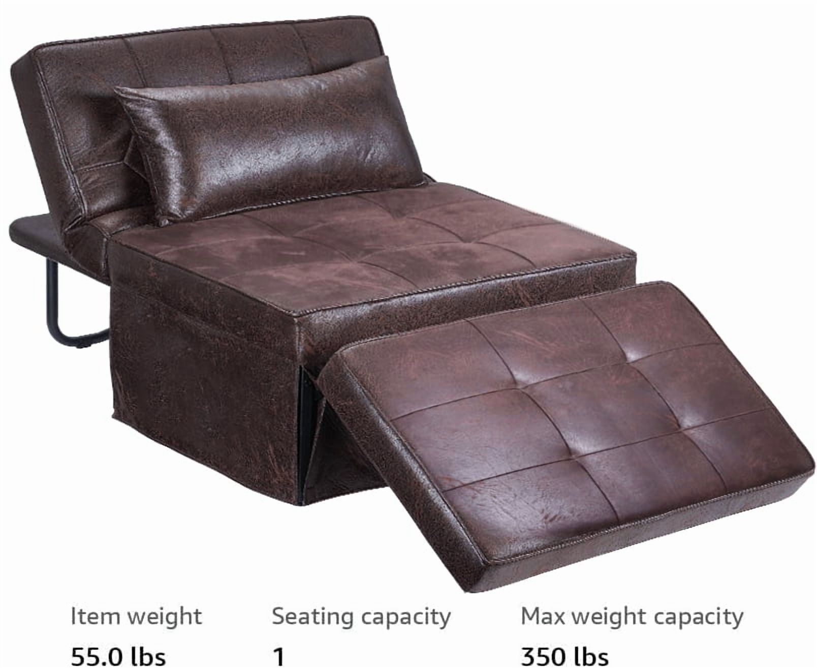 BIGSYY 4-in-1 Multi-Function Folding Ottoman Velvet Couch Bed - Adjustable Backrest for All Ages, Ideal for Living Room, Apartment & Office, PU Imitation, Brown