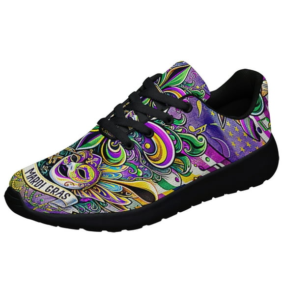 Happy Mardi Gras Louisiana Shoes Sneakers for Women Men Black Size 3.5