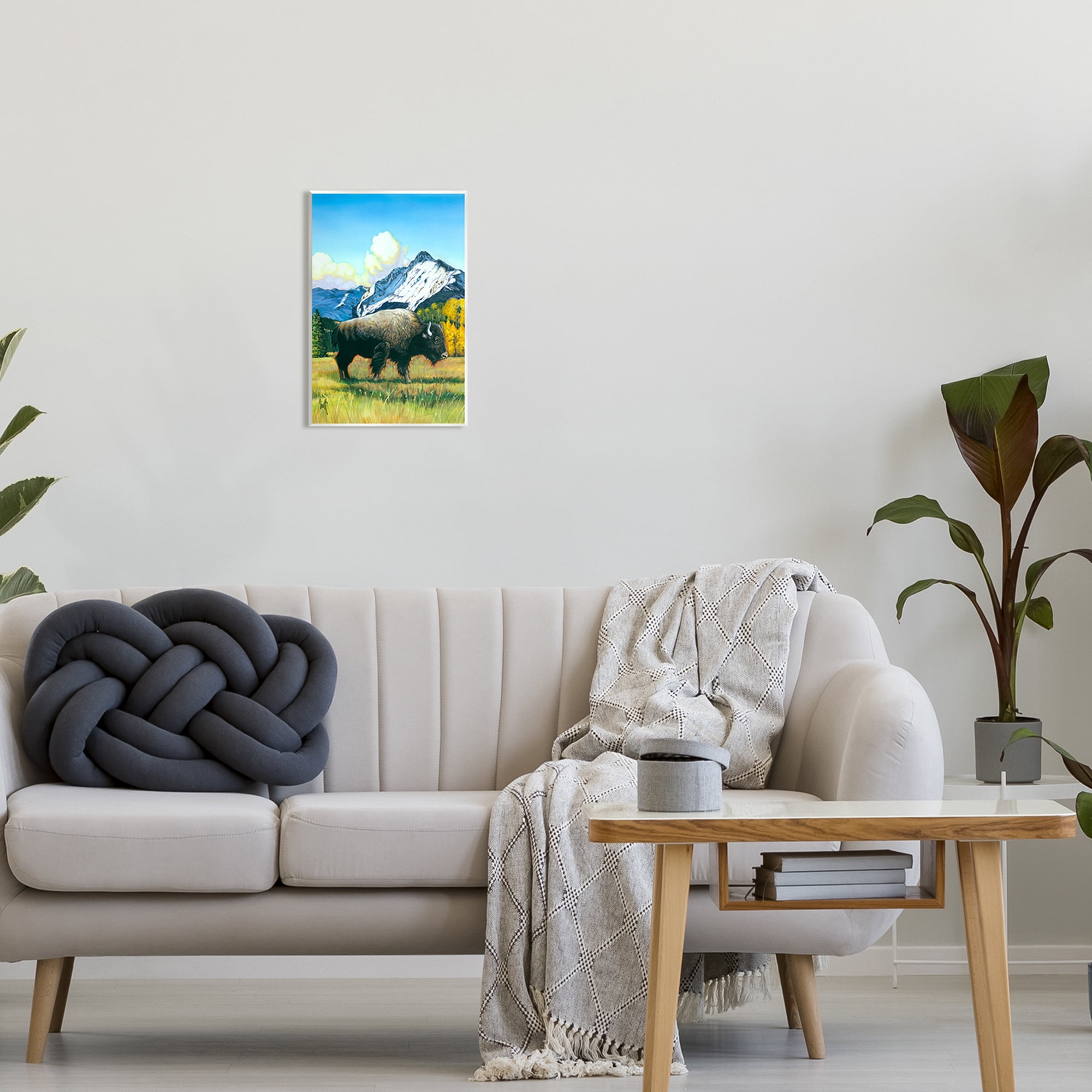 Stupell Industries Bison Rural Mountain Painting Animals & Insects Painting Unframed Art Print Wall Art, 10 x 15