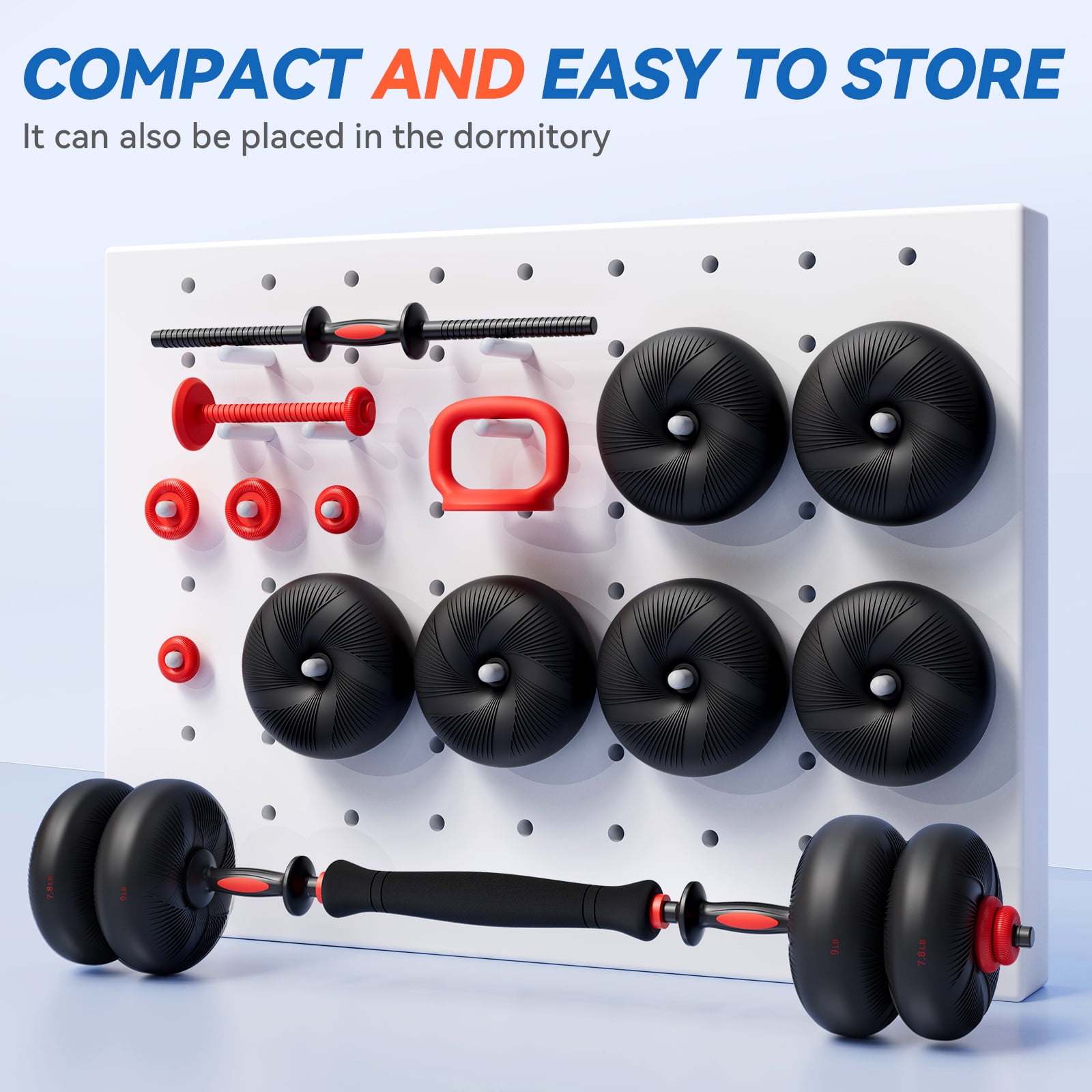 TLGREEN Adjustable Dumbbell Set, 45lbs/67lbs Free Weight Set, 4-in-1 Used as Barbell, Dumbbells, Kettlebell, Weight Plates, Soft Rubber Coated, Space Saving Fitness Exercise for Men/Women