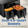 thumbnail image 4 of Dual Air Fryer Oven with DC Motor, 9 Qt. Double Basket Air Fryer with 450°F Max Temp for Meals in Minutes, Bake, Broil, Dehydrate, Reheat for Extra-Crispy Chicken, Fries, and More - Black, 4 of 10