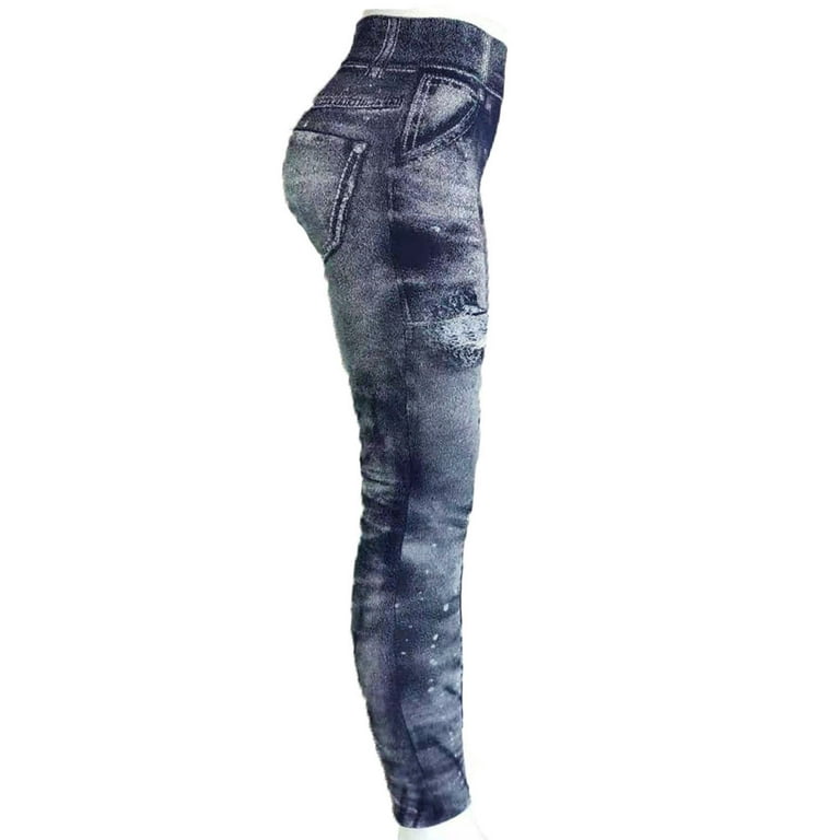 YYDGH Leggings for Women Distressed Ripped Denim Jeggings High Waist Tummy  Control Yoga Pants Stretchy Skinny Jeans Tights Navy Blue XXL 