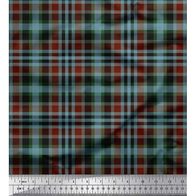 Soimoi Viscose Chiffon Fabric Gingham Check Print Fabric by Yard 42 Inch Wide