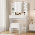 thumbnail image 1 of Kojooin Bedroom Vanity Desk with Lighted Mirror, Dressing Table with Stool, Power Outlet & 2 Drawers 6 Shelves, Modern Storage Design, 1 of 8