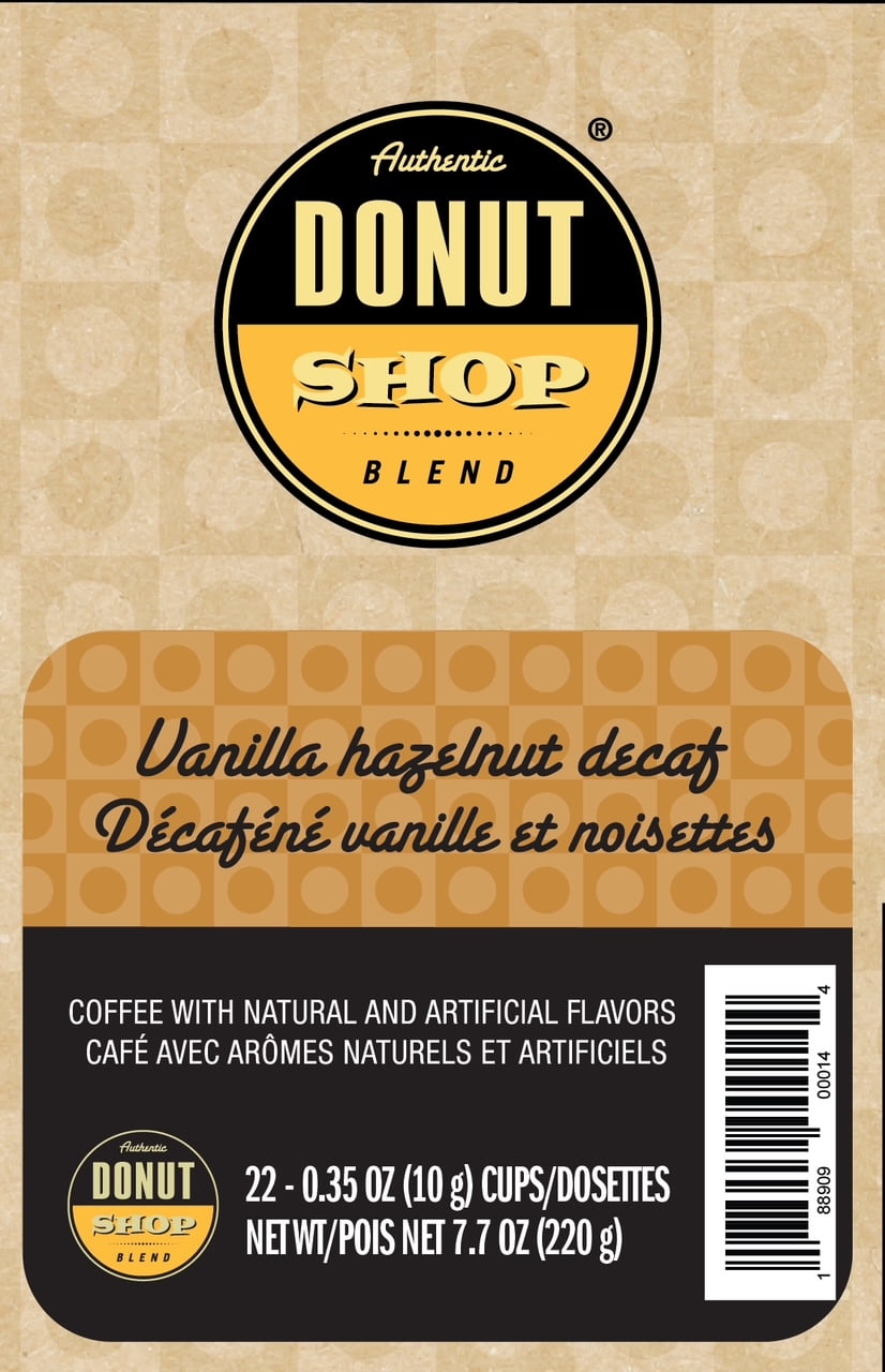 Authentic Donut Shop Blend Flavored Coffee Pods, Vanilla Hazelnut Decaf Coffee in Single Serve Cups, 24 Count