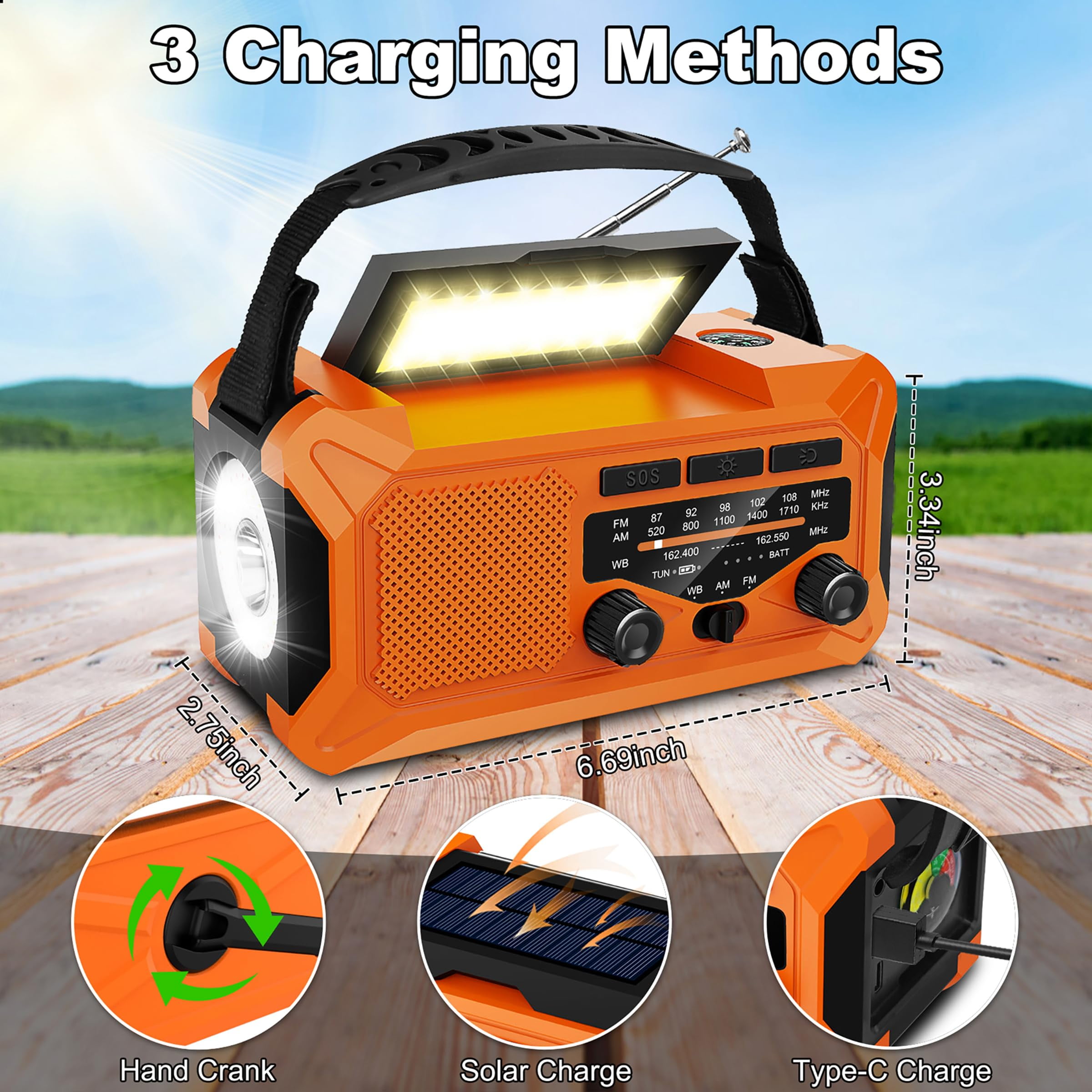 KOGYAS 10000mAh Hand Crank Radio,Emergency Radio,Solar Radio,NOAA/AM/FM Weather Radio,USB Type-C Charging,Dynamo Radio,Polymer Battery,Torch & LED Reading Light,SOS Alarm,Compass for Camping