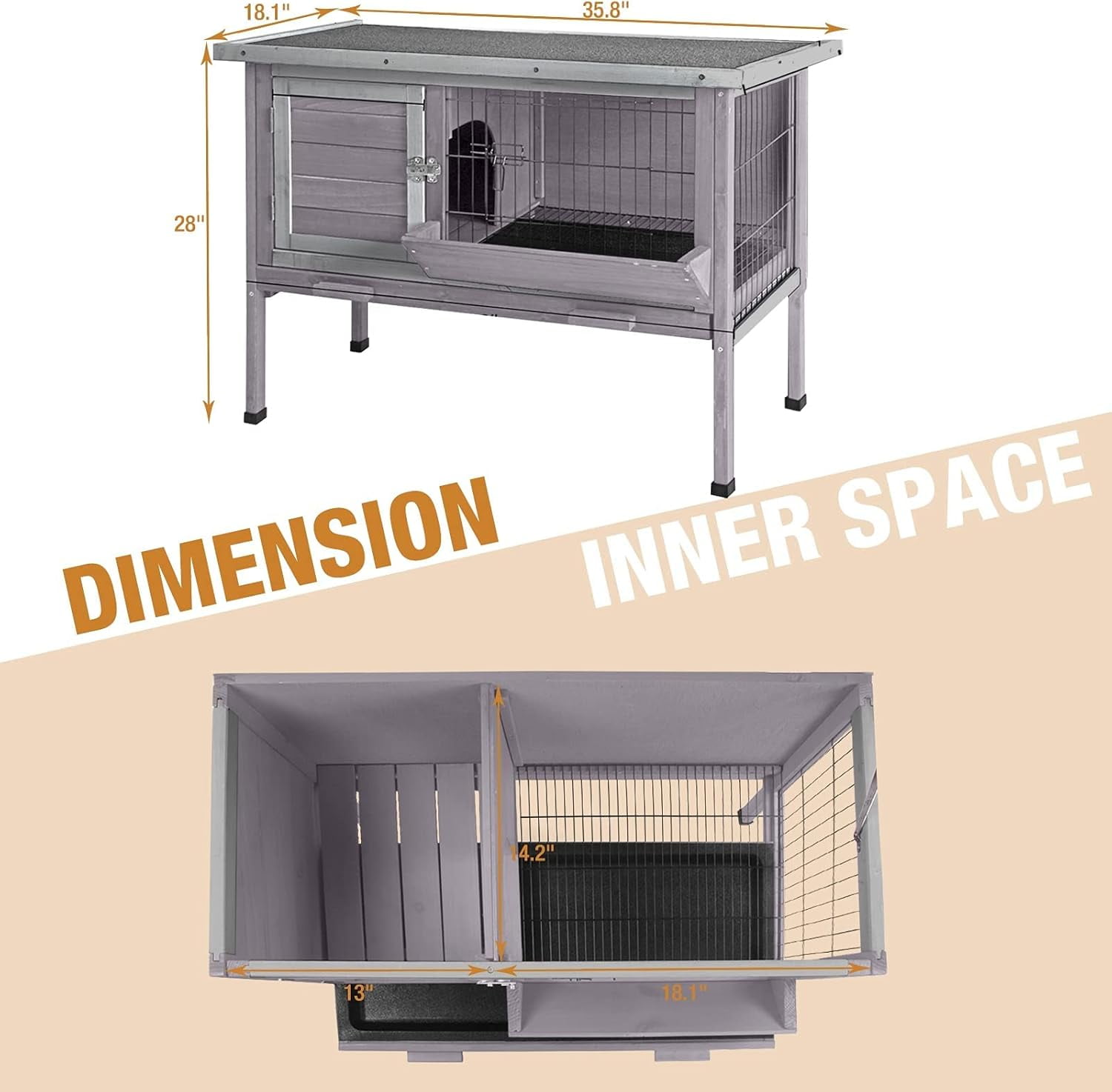 MEDEHOO Rabbit Hutch Indoor Rabbit Cage with Metal Wire Pan,Outdoor Bunny cage with Pull Out Tray
