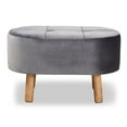 thumbnail image 2 of Bowery Hill Grey Velvet Fabric Upholstered Wood Ottoman, 2 of 8