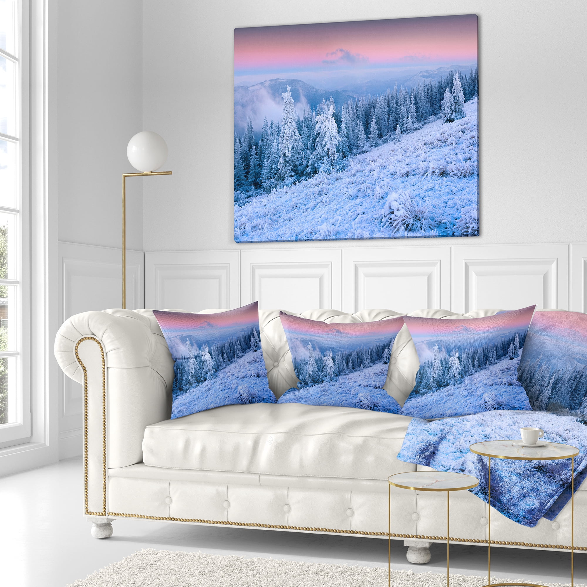 Designart Winter Sunrise over Mountain - Landscape Photography Throw Pillow - 18x18