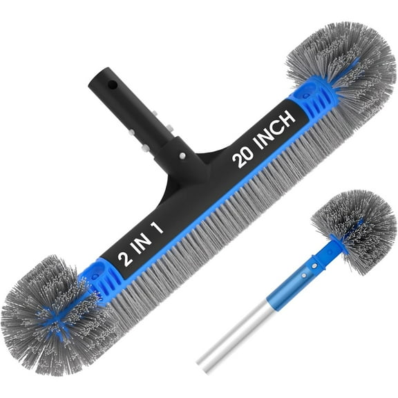 20'' 2 in 1 Pool Brush Head Cobweb Duster Heavy Duty Pool Cleaning Detachable Round Brush with EZ Clip & Wavy Nylon Bristles for Inground Pool & Above-Ground Pool (Without Pole)