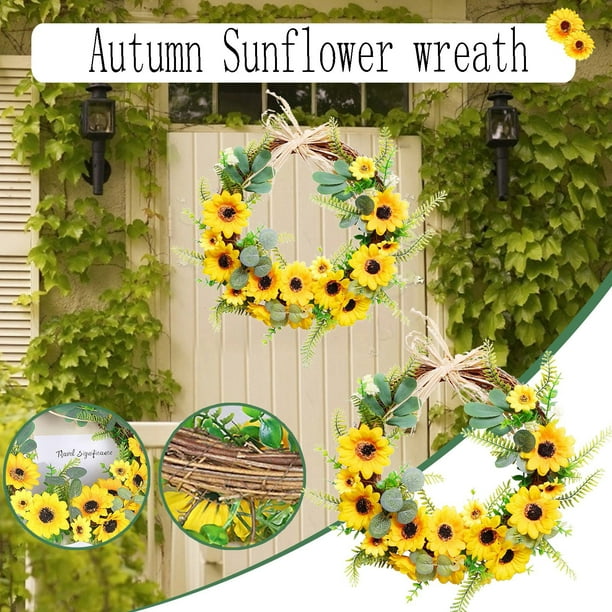 Guirnaldas artificiales de Pascua, girasol amarillo, decorativas para la puerta de entrada del hogar, soporte de pared.