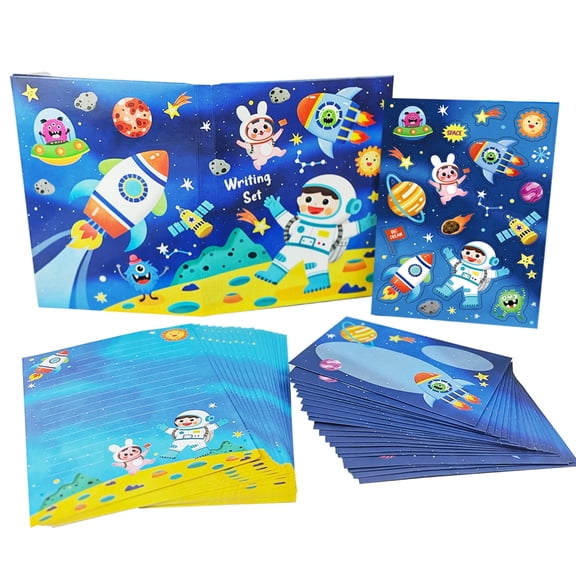Space Lined Stationary Paper and Envelopes Set for Boys – 30 Sheets 20 Envelopes, 8.3 x 5.9 Inch