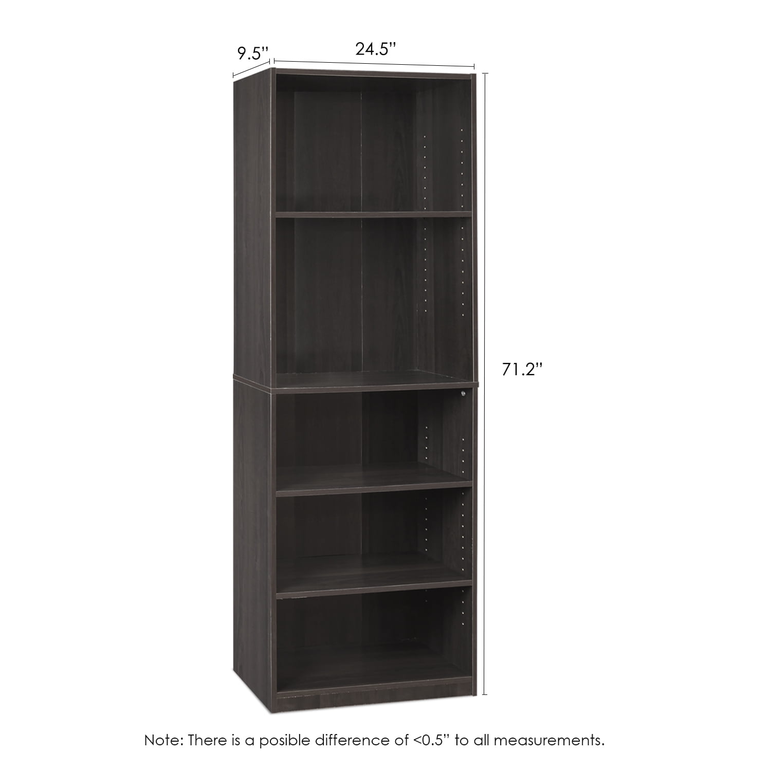 Furinno JAYA Simply Home 5-Shelf Bookcase, Adjustable Shelves, Espresso