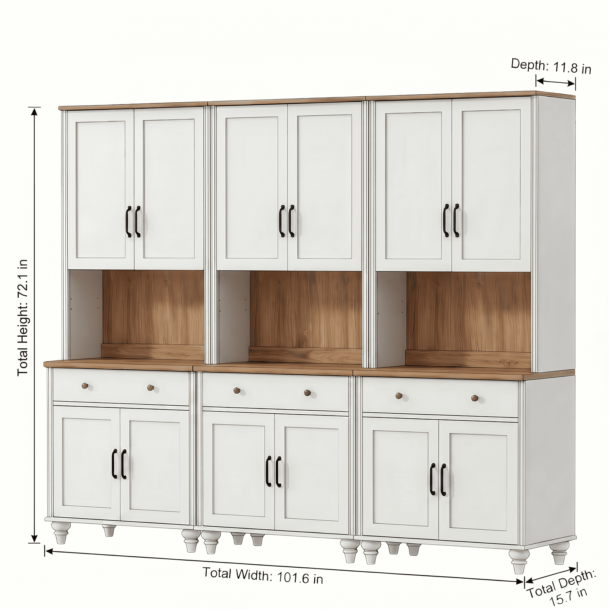 White Large Bookcase, Bookshelf with Ample Storage Cabinet, Farmhouse Library Wooden Bookshelves for Living Room, Office, Kitchen, Study Room