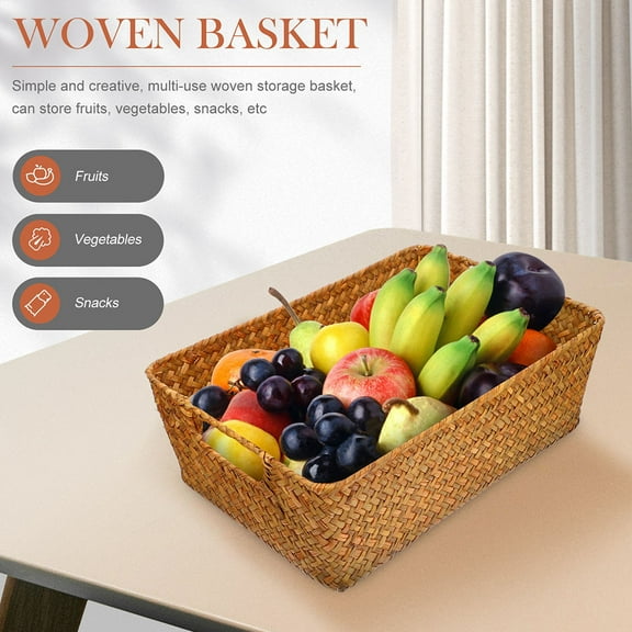 PAMINGONO 1 Piece Storage Basket Wicker Rectangular for Home Accessory Kitchen Use