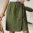 thumbnail image 3 of Knee Length Shorts for Women Summer Casual Cotton Linen Lightweight Elastic Waist Wide Straight Leg Skorts with Pockets, 3 of 6