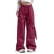 thumbnail image 1 of Pantalones cargo de mujer de cintura media y pierna ancha con bolsillos laterales - Ropa urbana elástica y holgada para viajar - Puños con cordón ajustable en los tobillos, poliéster, para todas la, 1 of 7