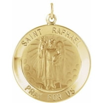 14k Yellow Gold 15mm Round Shape Saint Raphael Medal Religious Pendant Fine Jewelry for Women Gifts for Her