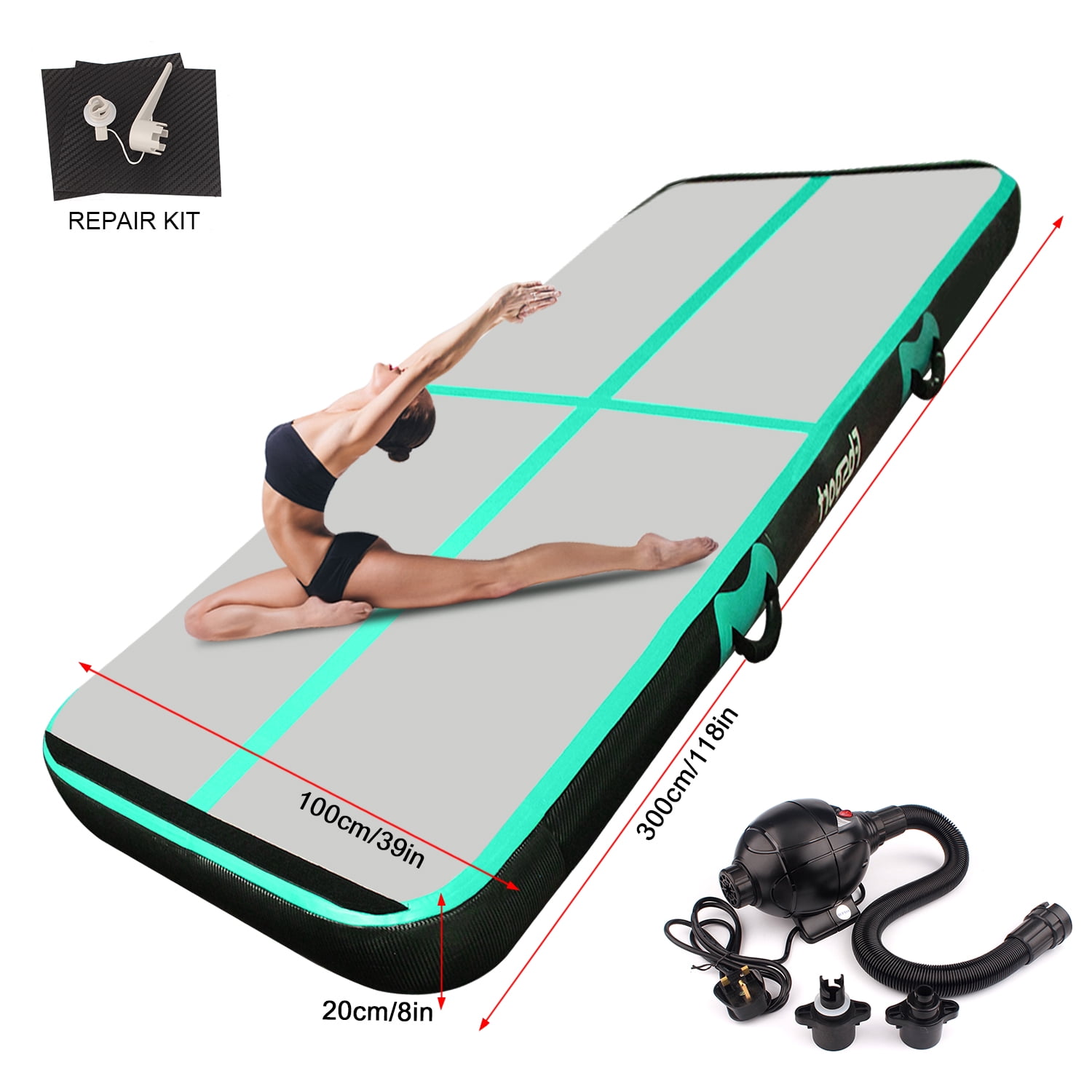 Air Mat Tumble Track Gymnastics Inflatable Tumbling Mat with Electric Air Pump for Home Use/Tumble/Gym/Training/Cheerleading 3.3Ft X 2Ft x 8Inch, BLACK 